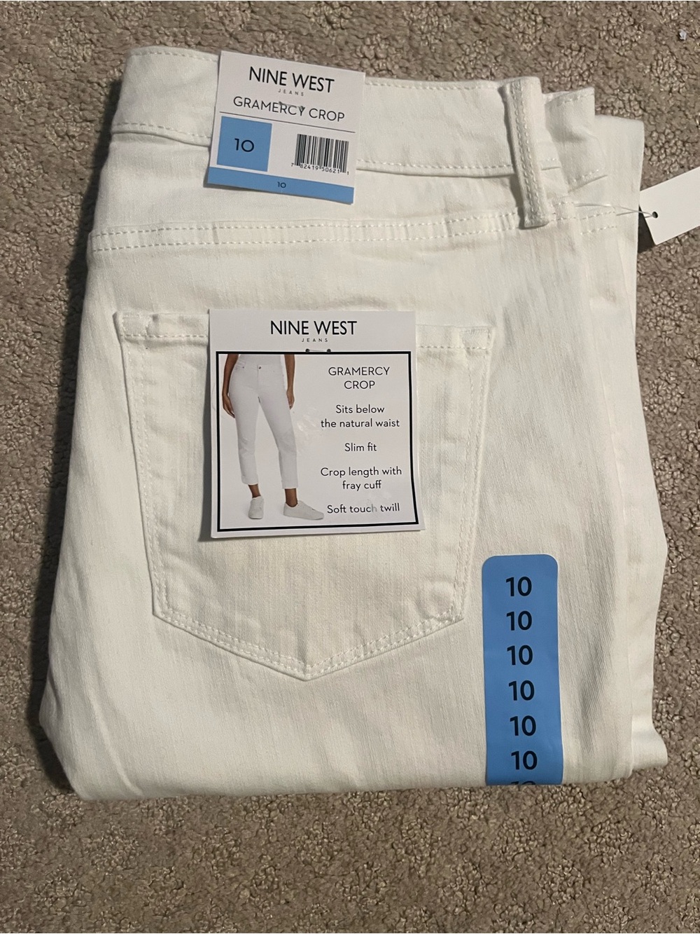 Nine West Gramercy Crop Women’s White Slim Crop Jeans 10 NEW